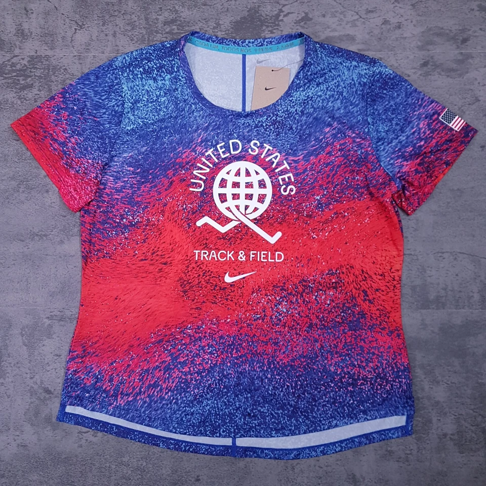 Nike Miller Team USA Mens Running Shirt Dri-Fit Blue Red Size Small FJ3411-635