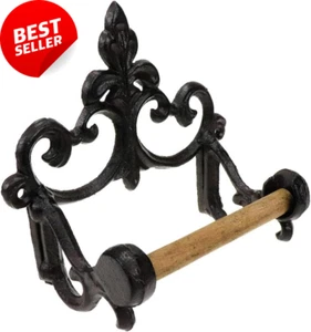 Vintage Iron Toilet Paper Holder, Towel Rack, Wood Rod, Rustic Decor - Picture 1 of 12