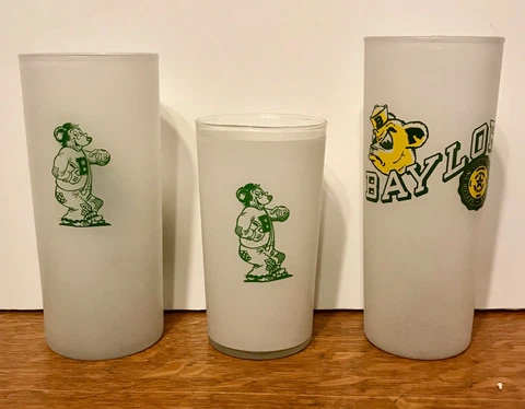 3 Vintage BAYLOR BEARS Frosted Glass Rat Face Bear/Sailor Bear Short/Tall Versio Cover