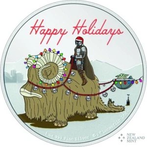 2024 Star Wars Mandalorian Greetings 1 oz Silver Colored Proof Coin Agoro Niue - Picture 1 of 5