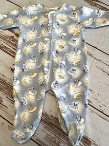 Disney Babies One Piece Pajamas Blue W/Mickey & Minnie Mouse Pluto On Clouds 0-3 - Picture 1 of 12
