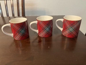 Set Of 3 William Sonoma Red Plaid Mugs - Picture 1 of 3