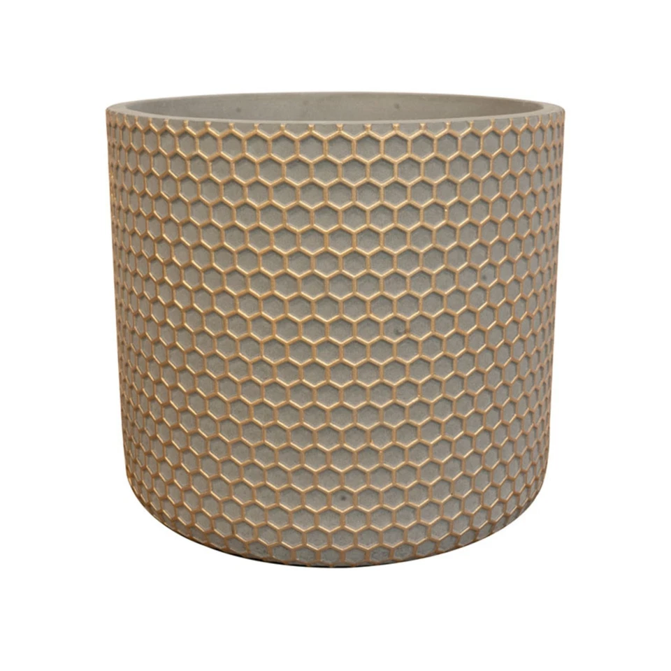 Übertopf Zement Blumentopf modern gold schwarz mit Muster - Bild 1 von 1