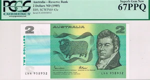 Australia 2 Dollars ND(1985) P43e Uncirculated Graded 67PPQ +FUNNY MONEY