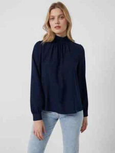 Top donna manica lunga French Connection Arina tinta unita collo bottoni (marino) prezzo consigliato £45 - Foto 1 di 4