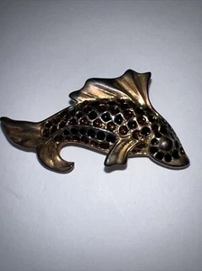 Fish Brooch Pin Jewelry Vintage Enamel Purple Amber Copper Gold Tone 16p - Picture 1 of 4