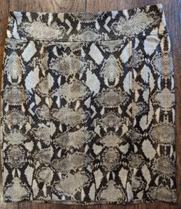 Chicos Womens Large Skirt Pencil Straight Back Zip Brown Lined Snakeskin Print - Picture 1 of 16