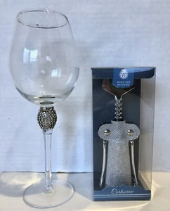New Wild Eye Designs Corkscrew & Wine Glass Handcrafted Bling Sparkle Crystals - Picture 1 of 7
