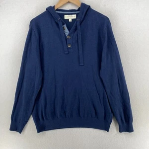 HAWKER RYE Sweater Mens L Hoodie Henley Cotton Cashmere Sweatshirt Blue - Picture 1 of 11