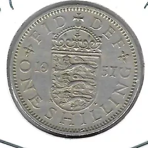 1957 Gran Bretagna Circolata 1 scellino moneta QEII! (Stemma inglese) - Foto 1 di 2