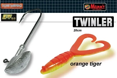 Hechtkiller Mann´s TWINLER 20cm Orange Tiger mit KENSAKI ERI Jighaken 8/0 56g - Bild 1 von 3