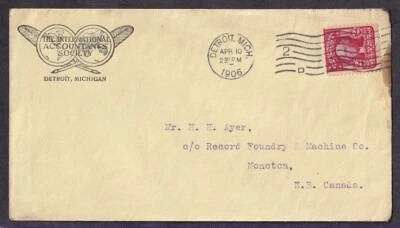 US #319c? ON DETROIT MICHIGAN COVER TO MONCTON NEW BRUNSWICK CANADA 1906 - Image 1 of 3
