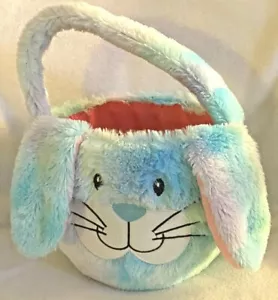 Plush Easter Basket Pastel Furry Bunny With Ears & Handle Eggs 8x6x7 - Picture 1 of 5