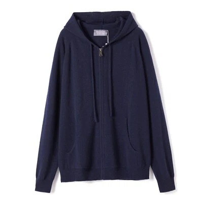 Maison Andes Midnight Blue 100% Cashmere Full Zip Hoodie Sweater Size XXL - Image 1 of 4