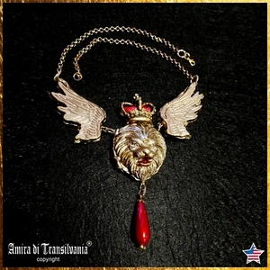 Necklace Pendant Winged Lion Royal Crown Gothic Viking Jewelry Chain Charm Wings - Picture 1 of 24