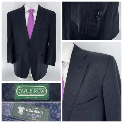 Savile Row Blazer 42R Navy Striped Dormeuil Wool 2B 1V Func. Cuffs YGI U4-15 - Image 1 of 4