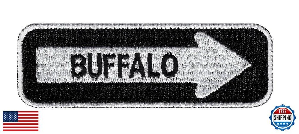 One Way Sign Buffalo Embroidered Patch Iron-On Highway Road Biker - Image 1 of 1