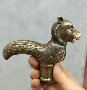 Chinese Old Bronze Hand Carved dog statues Antique Cane Walking Stick Head - Picture 1 of 5