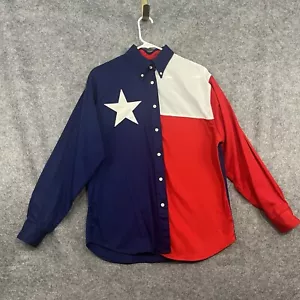 Texas Baumwolle Herren Shirt mittelblau rot Flagge einsamer Stern State Knopf Rodeo Western - Bild 1 von 12