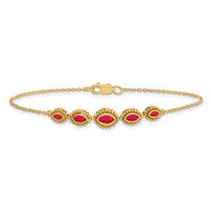14K Solid Yellow Gold Marquise Ruby Tennis Bracelet - Picture 1 of 12