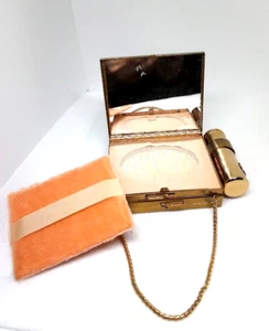 Vintage kompakte Geldbörse mit nachfüllbarer Lippenstift Tube, Spiegel, Puderetui & Puff - Bild 1 von 4