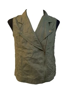 Cynthia Rowley Women’s 100% Linen Green Moto Zip Vest Size Medium - Picture 1 of 10