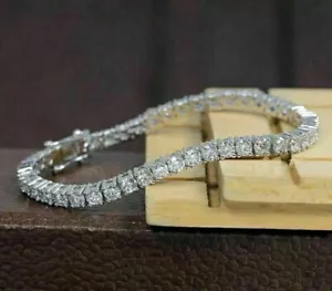 "Bracciale Tennis Donna Diamante 10 Ct Taglio Rotondo VVS1 Diamante Taglio Rotondo Placcato Oro Bianco 7" - Foto 1 di 8