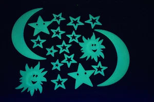 DirectGlow 18 Piece Glow in the Dark Smile Stars and Suns Wall Ceiling Decor - Picture 1 of 5