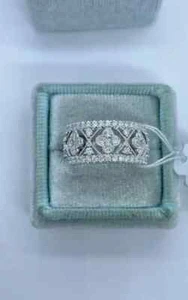 Real Moissanite 2Ct Round Wide Art Deco Wedding Band 14K White Gold Plated - Picture 1 of 7