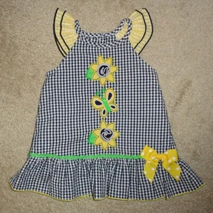 Good Lad Baby Girls Dress Navy Blue White Gingham Floral Butterflies 12 Months - Picture 1 of 3
