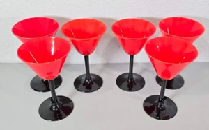 6- PAIPOINT FLAMBEAU Cocktail Glasses Red and Black Czech MCM - Picture 1 of 7