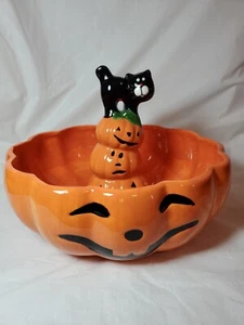 Vintage Halloween Black Cat Pumpkin Decorative Candy Holder Decor - Picture 1 of 12