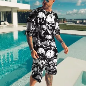 Tshirt estiva pantaloncino tuta uomo abiti oversize vintage streetwear teschio - Foto 1 di 27