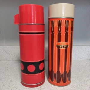 Vintage 1971 King-Seeley Thermos Marrone/Arancione #7463 Aladdin Economy Rosso - Foto 1 di 11