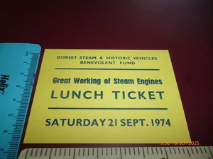 DORSET STEAM GREAT WORKING ENGINES LUNCH TICKET/CARD SEPT 1974 *READ & RARE* - Picture 1 of 2