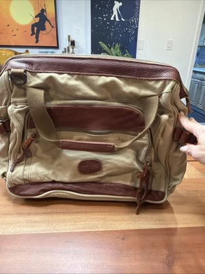 Bolso de Mano de Lona y Cuero Mediano Caqui y Marrón Foto 1 de 3