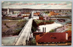 Bird's Eye View of Spokane, WA w/ Lower Falls & Monroe Street Postcard - Picture 1 of 2