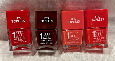 (4) Es Topless ~ 1 PASO GEL MANICURA "NAILS, INC." Esmalte, Color y Topcoat NUEVO Foto 1 de 4