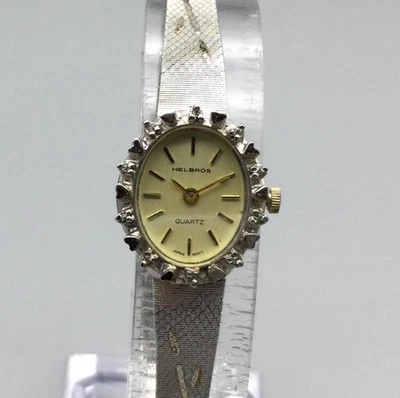 Vtg Helbros Womens 17mm Dress Watch Silver Tone Heart Bezel New Battery 7.75" - Image 1 of 4