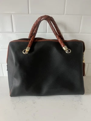 Bolso Rápido De Colección Bottega Veneta Negro Y Marrón Lona Cuero Correas Tejidas Foto 1 de 4