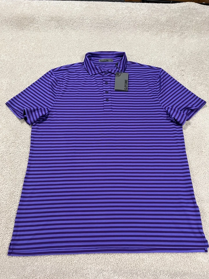 G/Fore Polo Shirt Mens Purple Striped Performance Golf Stretch GMP000032 XL