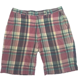 Ralph Lauren Shorts Mens 36 Pink Green Plaid India Madras Side Buckles Preppy - Picture 1 of 11