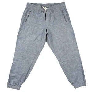 Athleta Cabo Linen Jogger Pants Size 16 Blue Pockets Drawstring Elastic at ankle - Picture 1 of 8