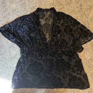 Lane Bryant Burnout Velvet Kimono Cardigan 1X Plus Black Witchy Goth Whimsy - Picture 1 of 8