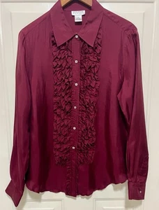 Allison Taylor Blouse Women Magenta 100% Silk XL,Ruffled,Square Buttons,Classy - Picture 1 of 9