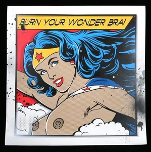 DENIAL Burn Your Wonderbra HF print signiert +STICKER banksy, shepard fairey - Bild 1 von 9