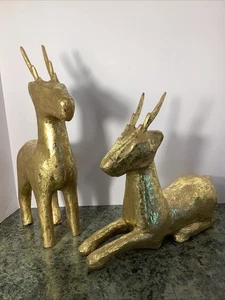 Set Gold Pappmaché Rentier Weihnachten 15" & 11,5" groß 90er Vintage - Bild 1 von 12