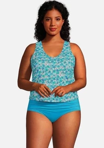NWT Lands' End Floral Smoothing Control Ruffle Fauxkini One Piece Swimsuit Sz M - Picture 1 of 9