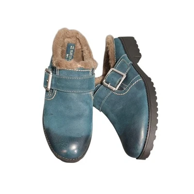 Naturalizer N5 Comfort Shoes Women 7.5 Teal Leather Slip On Mules Casual Ernesta - Image 1 of 4