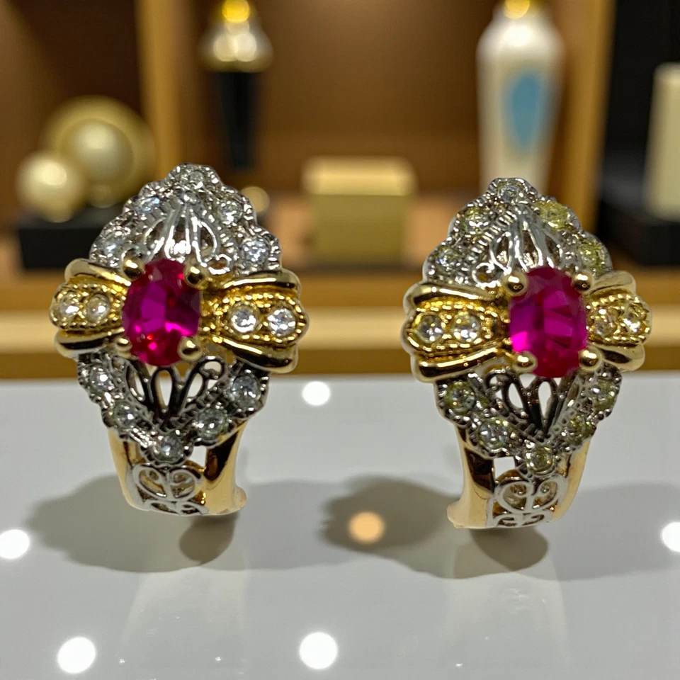 复古全新 Nadri 金色和银色混合色调粉色 CZ 水晶镶边耳环定制 — 第 1/4 张图片